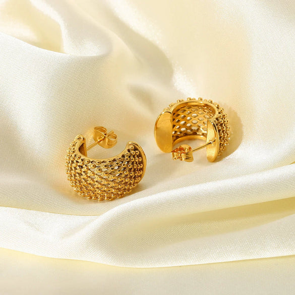 Wholesale Women's Stainless Steel Geometric Ushaped Spiked Mesh Stud Earrings Electroplated
