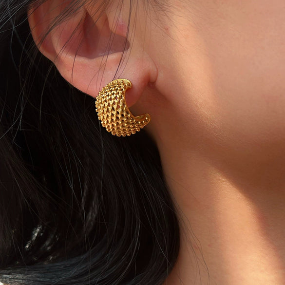 Wholesale Women's Stainless Steel Geometric Ushaped Spiked Mesh Stud Earrings Electroplated