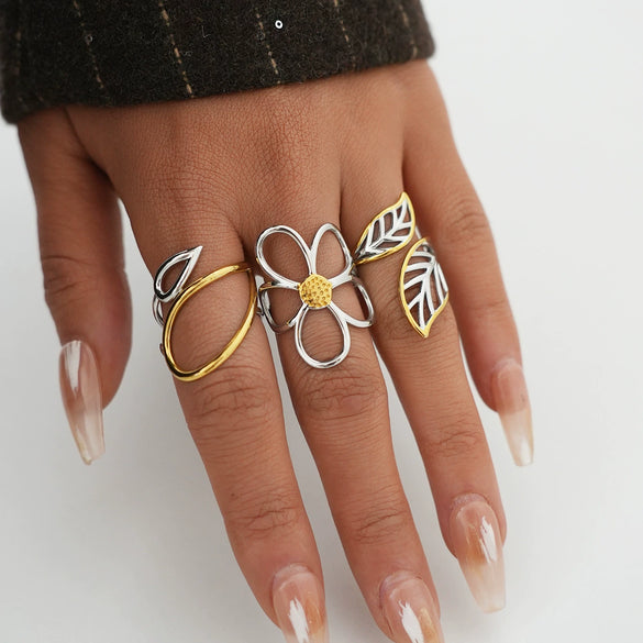Wholesale Women's Stainless Steel Geometric Vacuum Plated Open Rings Jewelry