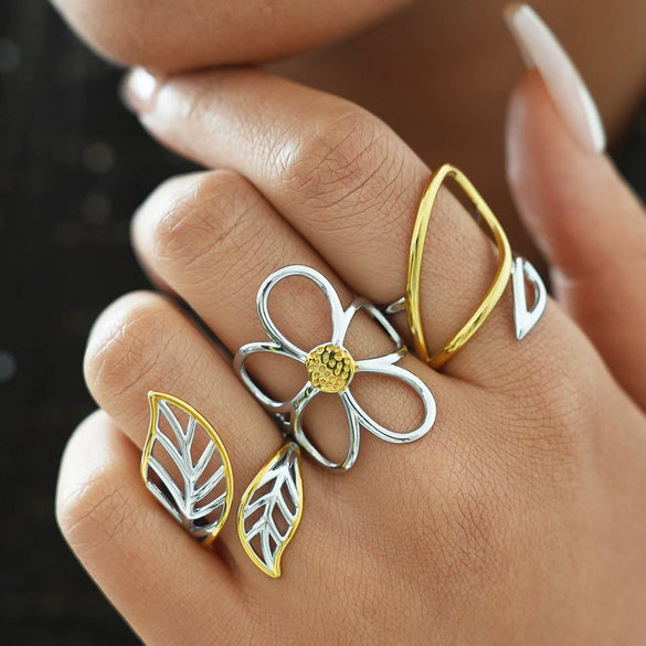 Wholesale Women's Stainless Steel Geometric Vacuum Plated Open Rings Jewelry