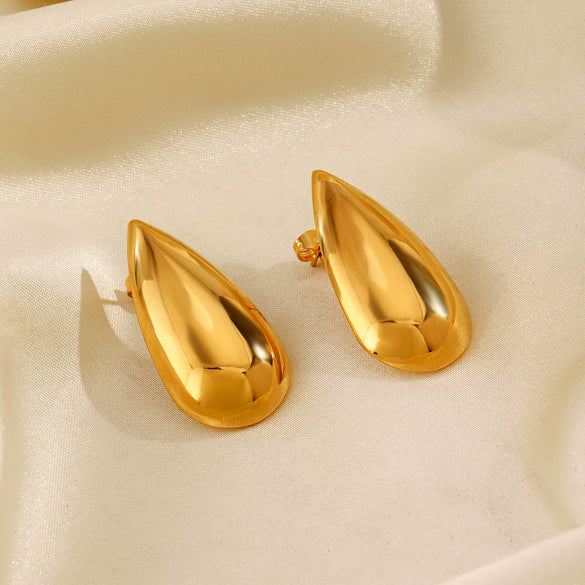 Wholesale Women's Stainless Steel Geometric Water Drop And Melon Seed Earrings With Electroplating