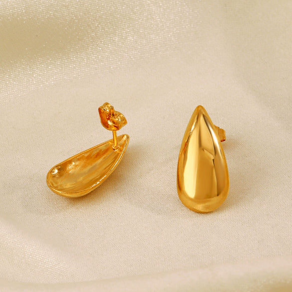 Wholesale Women's Stainless Steel Geometric Water Drop And Melon Seed Earrings With Electroplating