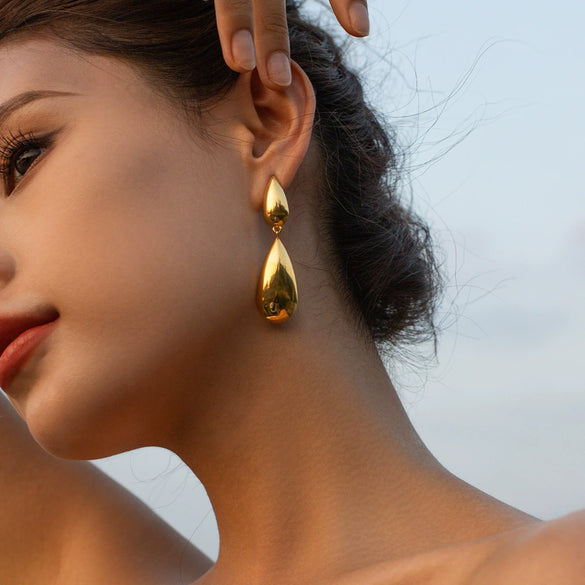 Wholesale Women's Stainless Steel Geometric Water Drop Earrings With Electroplating Light Luxury Niche Style