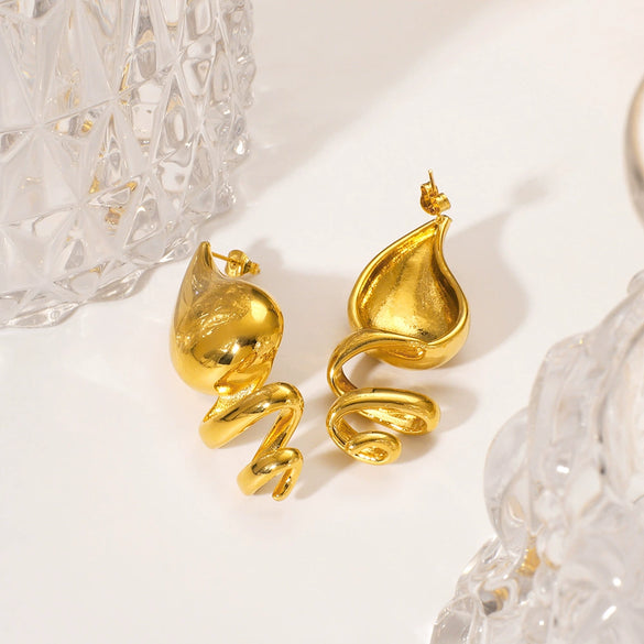 Wholesale Women's Stainless Steel Geometric Water Drop Spiral Earrings With 18K Furnace Vacuum Plated Finish
