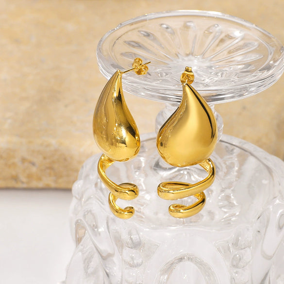 Wholesale Women's Stainless Steel Geometric Water Drop Spiral Earrings With 18K Furnace Vacuum Plated Finish