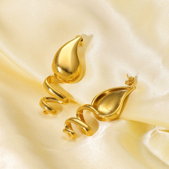 Wholesale Women's Stainless Steel Geometric Water Drop Spiral Earrings With 18K Furnace Vacuum Plated Finish
