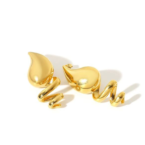 Wholesale Women's Stainless Steel Geometric Water Drop Spiral Earrings With 18K Furnace Vacuum Plated Finish