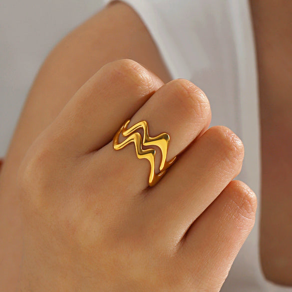 Wholesale Women's Stainless Steel Geometric Wave Cross Ring 18K Gold Plated