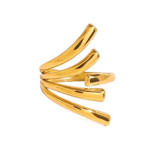 Wholesale Women's Stainless Steel Geometric Wave Irregular Line Opening Ring Electroplated Jewelry Light Luxury Fashion Does Not Fade