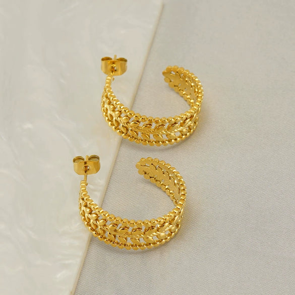 Wholesale Women's Stainless Steel Geometric Wheat Ear Hollow Electroplated Earrings
