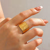 Wholesale Women's Stainless Steel Geometric Wide Face Retro Style Hip Hop Opening Ring With 18K Gold Plated Electroplating