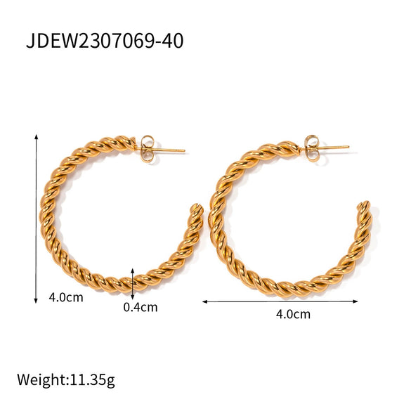 Wholesale Women's Stainless Steel Geometric Wreath Earrings 18K Goldplated Minimalist Hip Hop Style