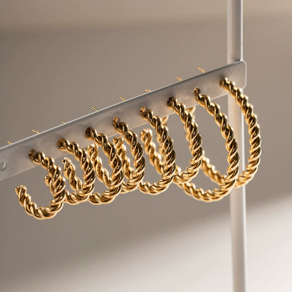 Wholesale Women's Stainless Steel Geometric Wreath Earrings 18K Goldplated Minimalist Hip Hop Style