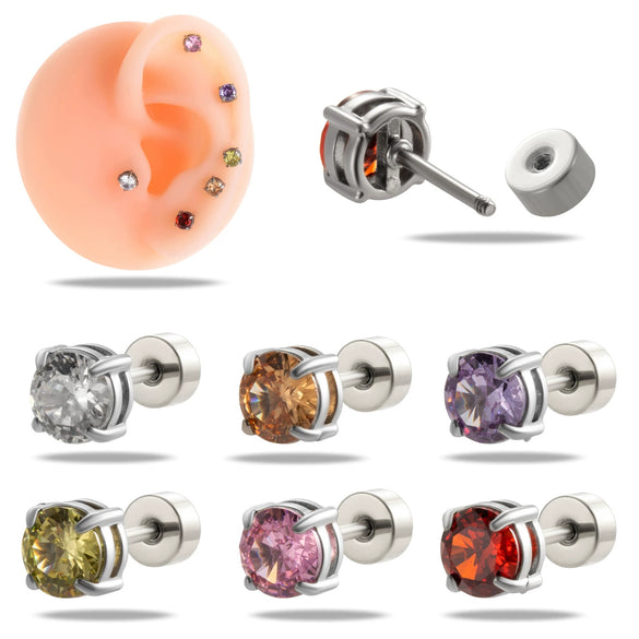 Wholesale Women's Stainless Steel Geometric Zircon Electroplated Round Ear Bone Nail Jewelry