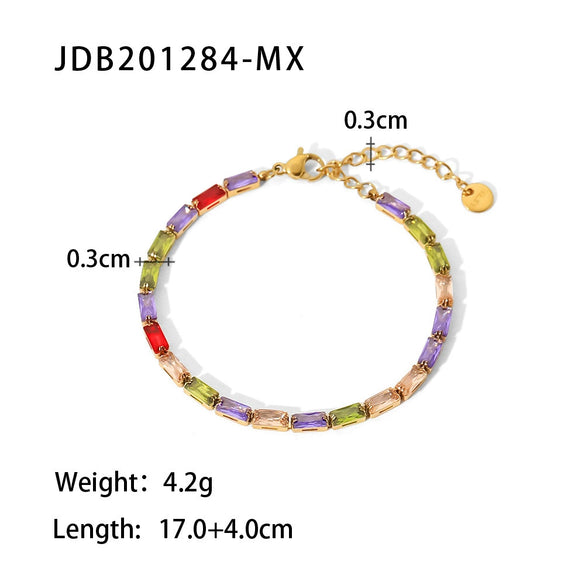 Wholesale Women's Stainless Steel Geometric Zircon Inlaid Bracelet With Gold Chain