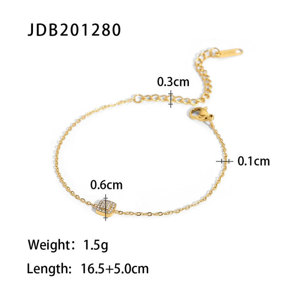 Wholesale Women's Stainless Steel Geometric Zircon Inlaid Bracelet With Gold Chain