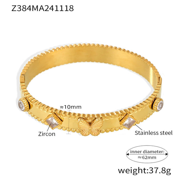 Wholesale Women's 316L Stainless Steel Glass Zircon Butterfly Flower Bracelet With Electroplating And Simple Geometric Style