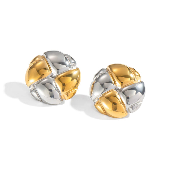 Wholesale Women's Stainless Steel Gold And Silver Color Matching Round Geometric Earrings With Electroplating Design