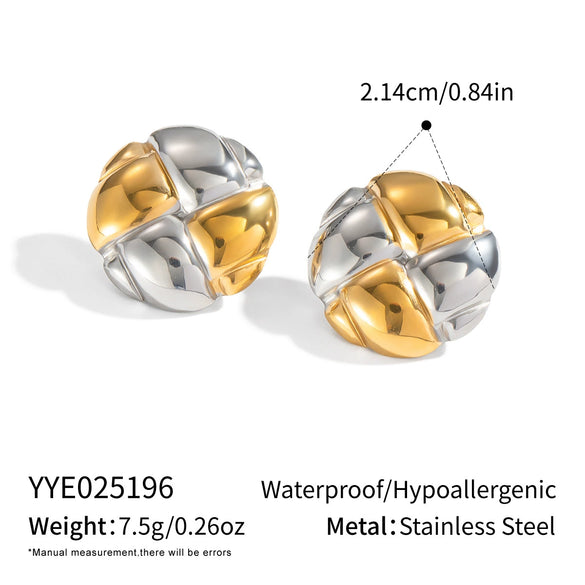 Wholesale Women's Stainless Steel Gold And Silver Color Matching Round Geometric Earrings With Electroplating Design