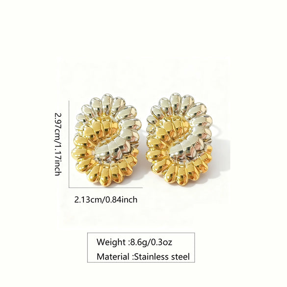 Wholesale Women's Stainless Steel Gold Electroplated Floral Asymmetrical Earrings Jewelry