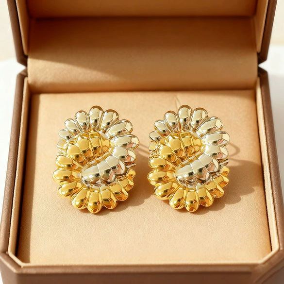 Wholesale Women's Stainless Steel Gold Electroplated Floral Asymmetrical Earrings Jewelry
