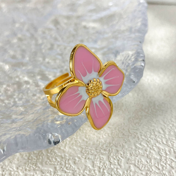 Wholesale Women's Stainless Steel Gold Plated Flower Geometric Earrings And Ring Set