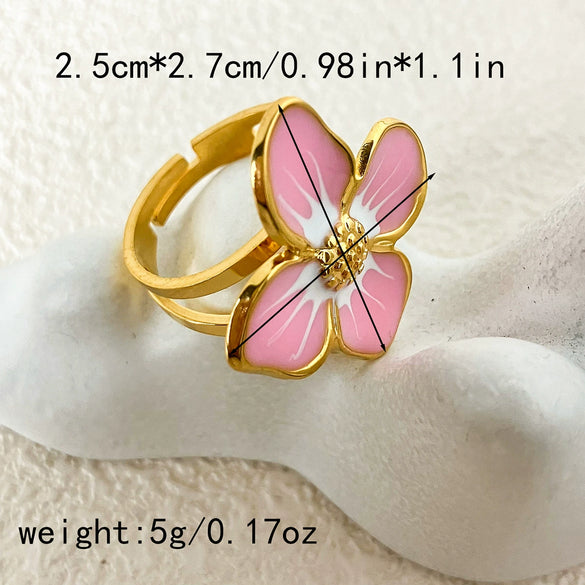 Wholesale Women's Stainless Steel Gold Plated Flower Geometric Earrings And Ring Set