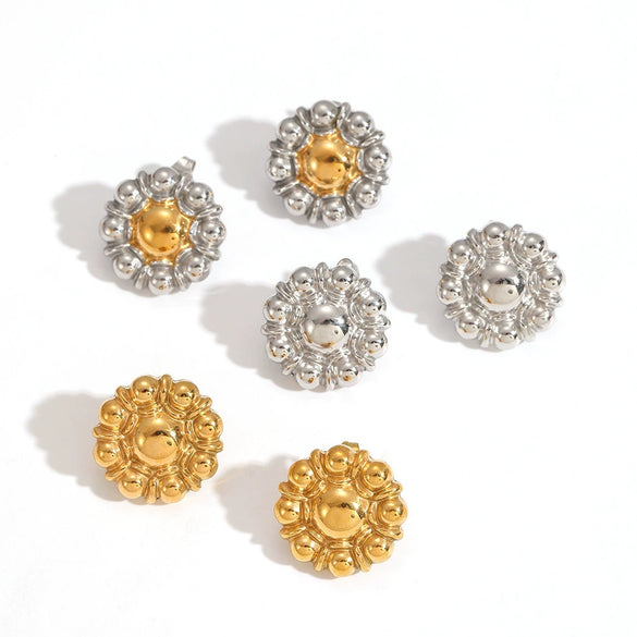 Wholesale Women's Stainless Steel Gold Plated Geometric And Floral Pattern Earrings