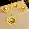 Wholesale Women's Stainless Steel Gold Plated Jewelry Set With Flower Pattern And Pearl Inlay