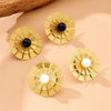 Wholesale Women's Stainless Steel Gold Plated Jewelry Set With Flower Pattern And Pearl Inlay