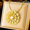 Wholesale Women's Stainless Steel Gold Plated Jewelry Set With Flower Pattern And Pearl Inlay