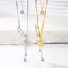 Wholesale Women's Stainless Steel Goldplated Butterfly Pendant Necklace With Bamboo Chain And Insect Pattern