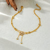Wholesale Women's Stainless Steel Goldplated Flowerpatterned Doublelayer Anklet With Diamondencrusted Fivepetal Flower Chain Tassel