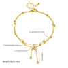 Wholesale Women's Stainless Steel Goldplated Flowerpatterned Doublelayer Anklet With Diamondencrusted Fivepetal Flower Chain Tassel