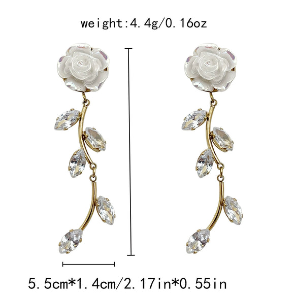 Wholesale Women's Stainless Steel Goldplated Flowerpatterned Long Tassel Earrings