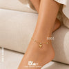 Wholesale Women's Stainless Steel Goldplated Geometric Heartshaped Zircon Fine Bead Anklet Simple Style