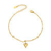 Wholesale Women's Stainless Steel Goldplated Geometric Heartshaped Zircon Fine Bead Anklet Simple Style