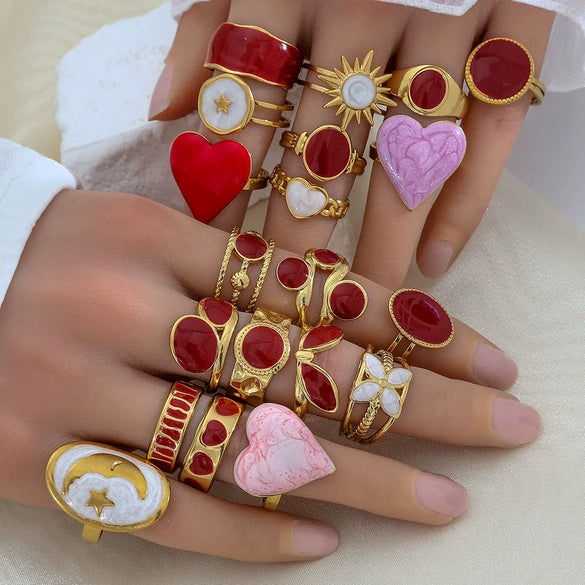 Wholesale Women's Stainless Steel Goldplated Geometric Oildrip Adjustable Open Nonfading Ring
