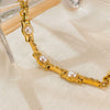 Wholesale Women's Stainless Steel Goldplated Geometric Pearl Chain Bracelet With Original And Minimalist Design