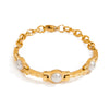 Wholesale Women's Stainless Steel Goldplated Geometric Pearl Chain Bracelet With Original And Minimalist Design