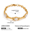 Wholesale Women's Stainless Steel Goldplated Geometric Pearl Chain Bracelet With Original And Minimalist Design