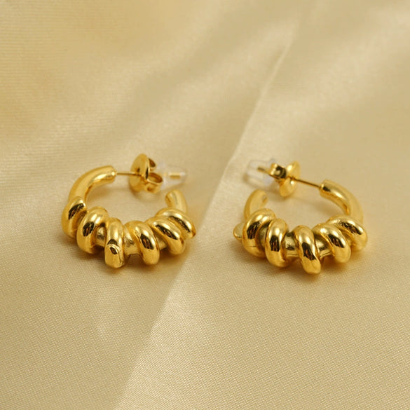 Wholesale Women's Stainless Steel Goldplated Geometric Spiral Ring Earrings