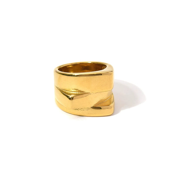 Wholesale Women's Stainless Steel Goldplated Geometric Threedimensional Trendy Ring
