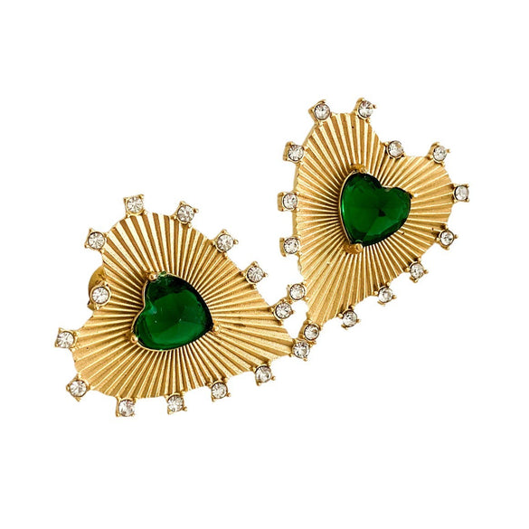 Wholesale Women's Stainless Steel Goldplated Heartinlaid Fashion Temperament Earrings
