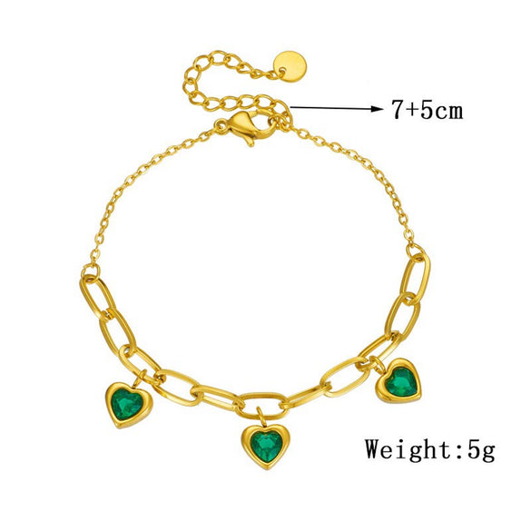 Wholesale Women's Stainless Steel Goldplated Jewelry Bracelet With Heart Shape And Artificial Gemstones And Semiprecious Stones