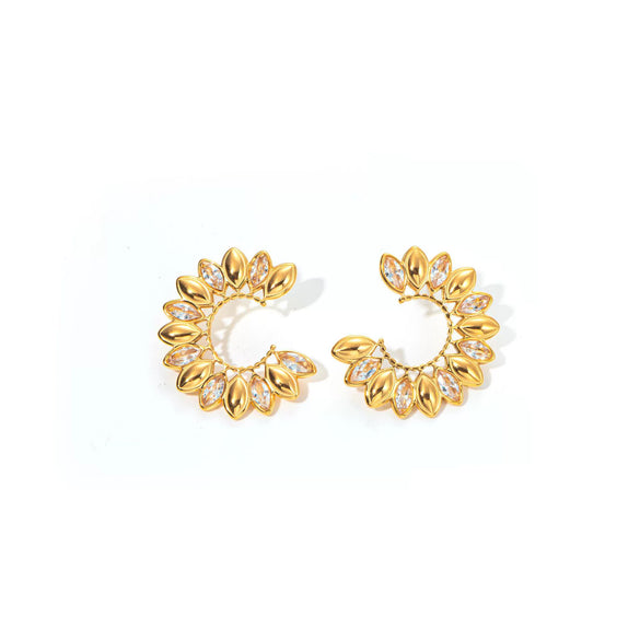 Wholesale Women's Stainless Steel Goldplated Jewelry With White Zircon Inlay Cshaped Drop Design Electroplated Earrings