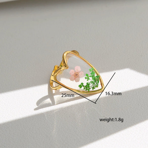 Wholesale Women's Stainless Steel Goldplated Resin Geometric Flower Minimalist Ring