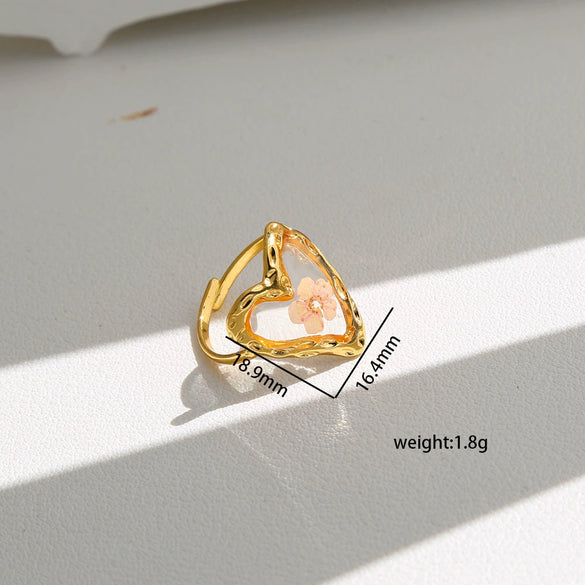 Wholesale Women's Stainless Steel Goldplated Resin Geometric Flower Minimalist Ring