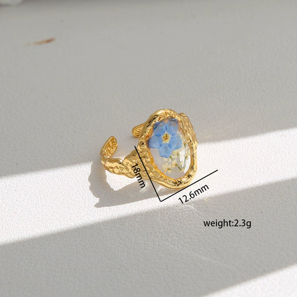 Wholesale Women's Stainless Steel Goldplated Resin Geometric Flower Minimalist Ring