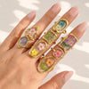 Wholesale Women's Stainless Steel Goldplated Resin Geometric Flower Minimalist Ring